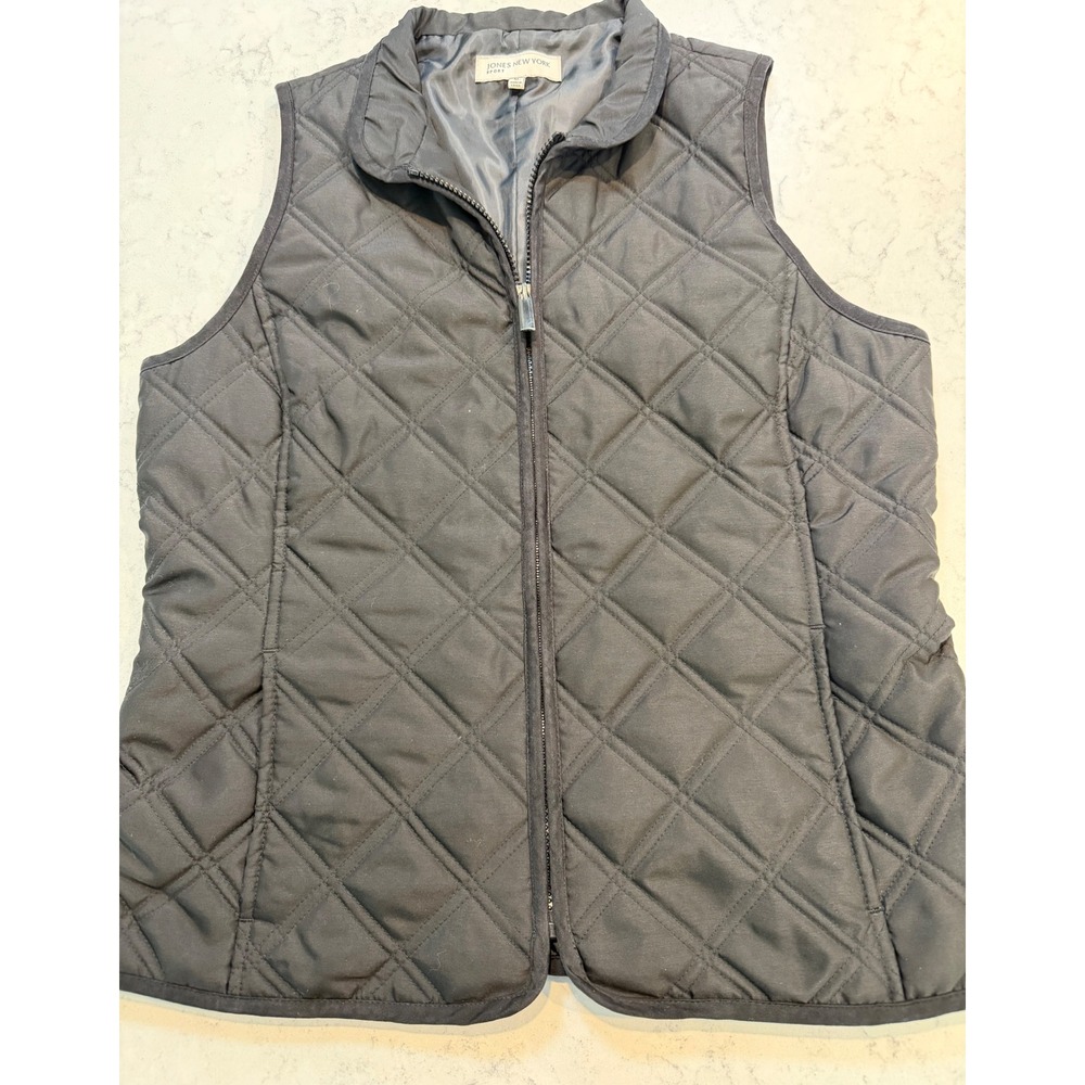 Jones New York Sport Womens Black Quilted Full Zip Mock Neck Puffer Vest Medium